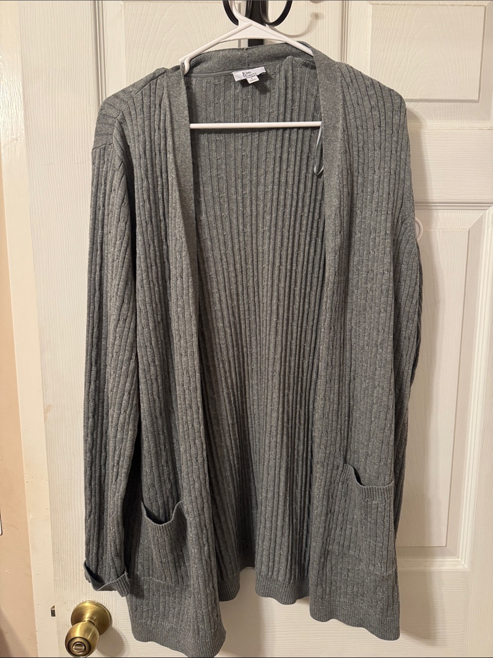Kim Rogers Gray Ribbed Open-Front Cardigan with Pockets